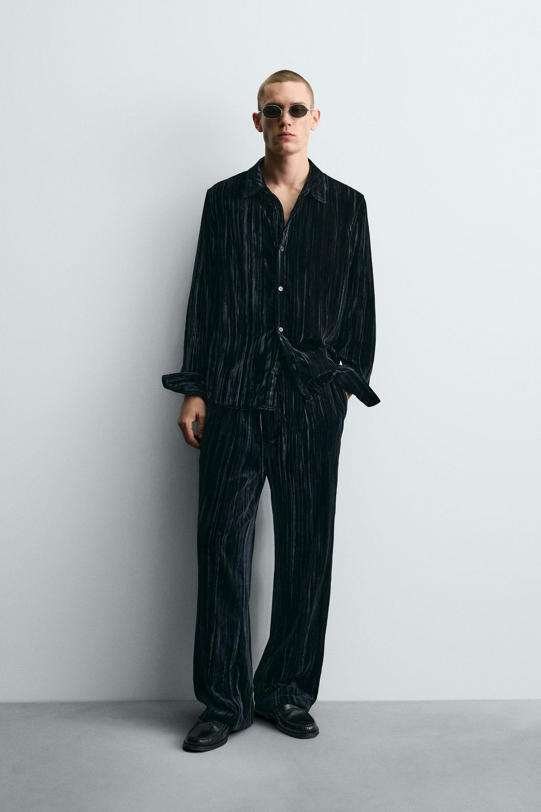 PLEATED VELVET OVERSHIRT - Image 1