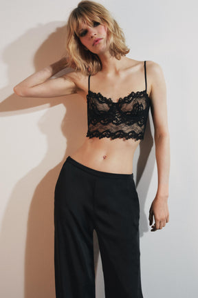 Satin Lace-Vented Trousers