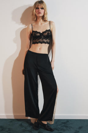 Satin Lace-Vented Trousers