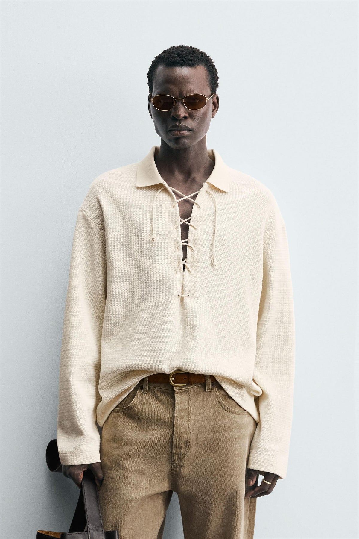 TEXTURED DRAWSTRING POLO SHIRT - Image 2