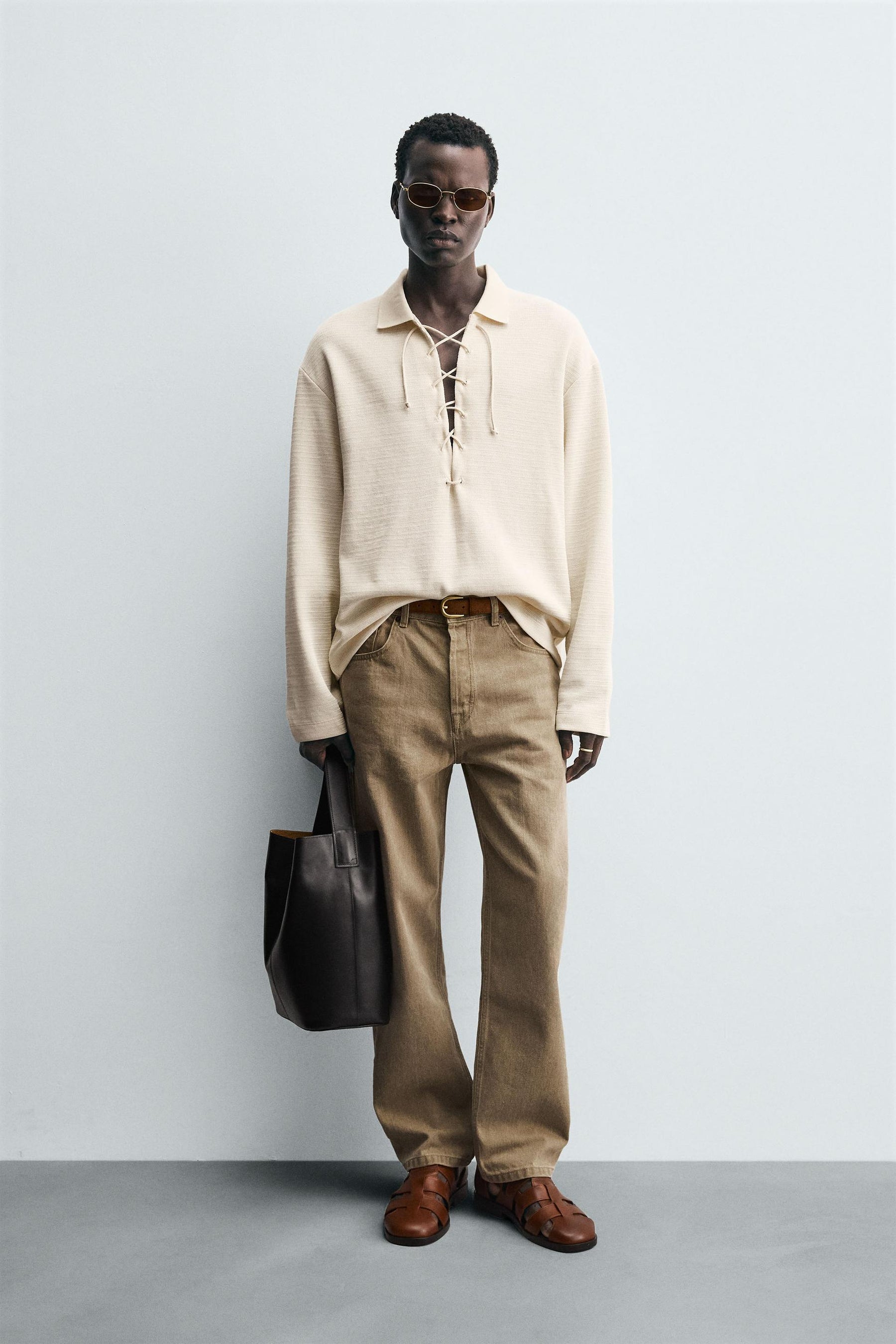 TEXTURED DRAWSTRING POLO SHIRT - Image 1