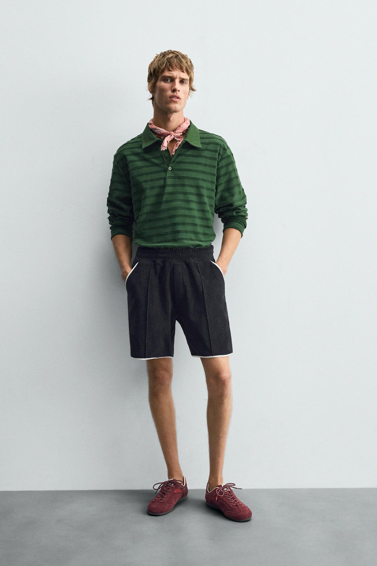 STRIPED JACQUARD TOWELLING POLO SHIRT - Image 1