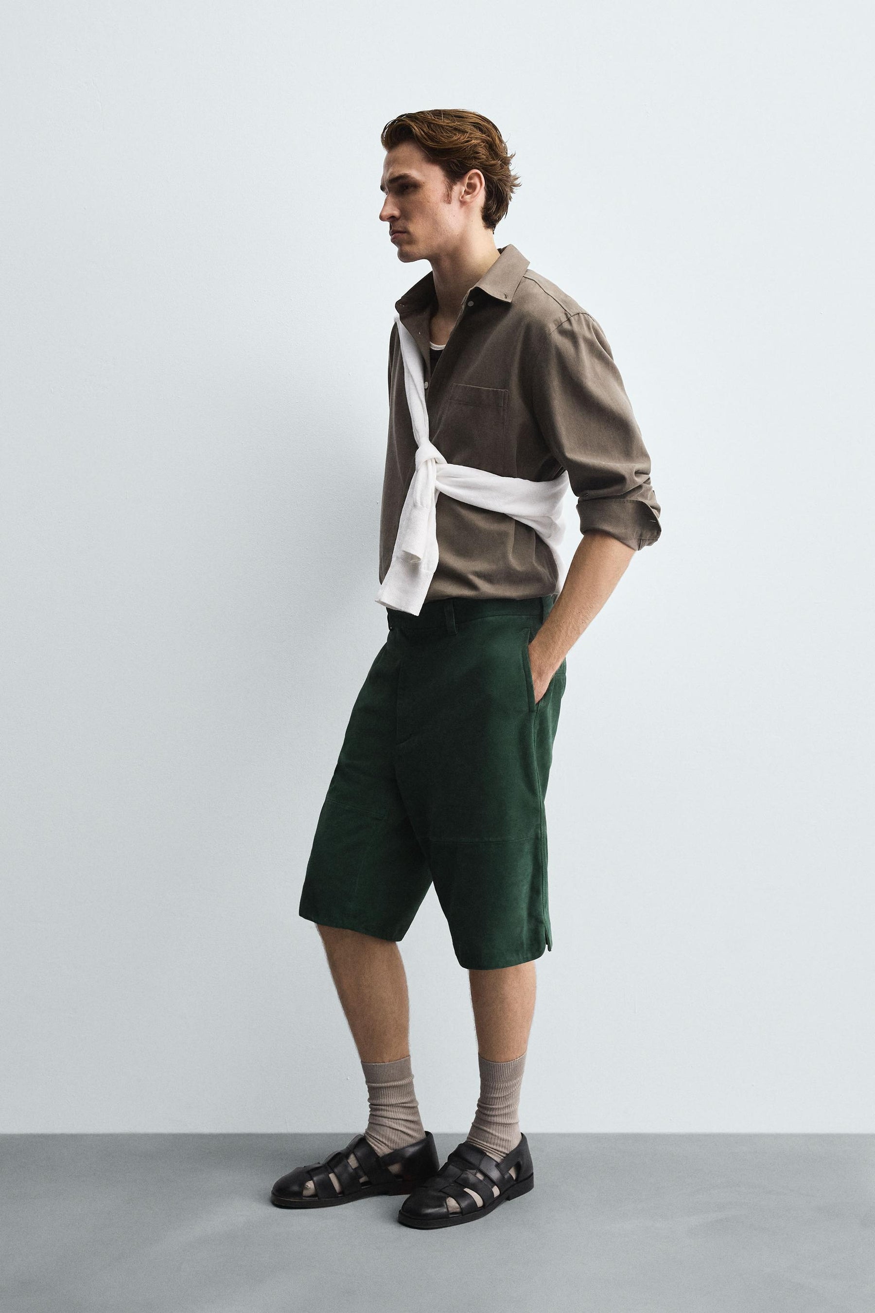 RELAXED FIT SUEDE LEATHER BERMUDA SHORTS - Image 4