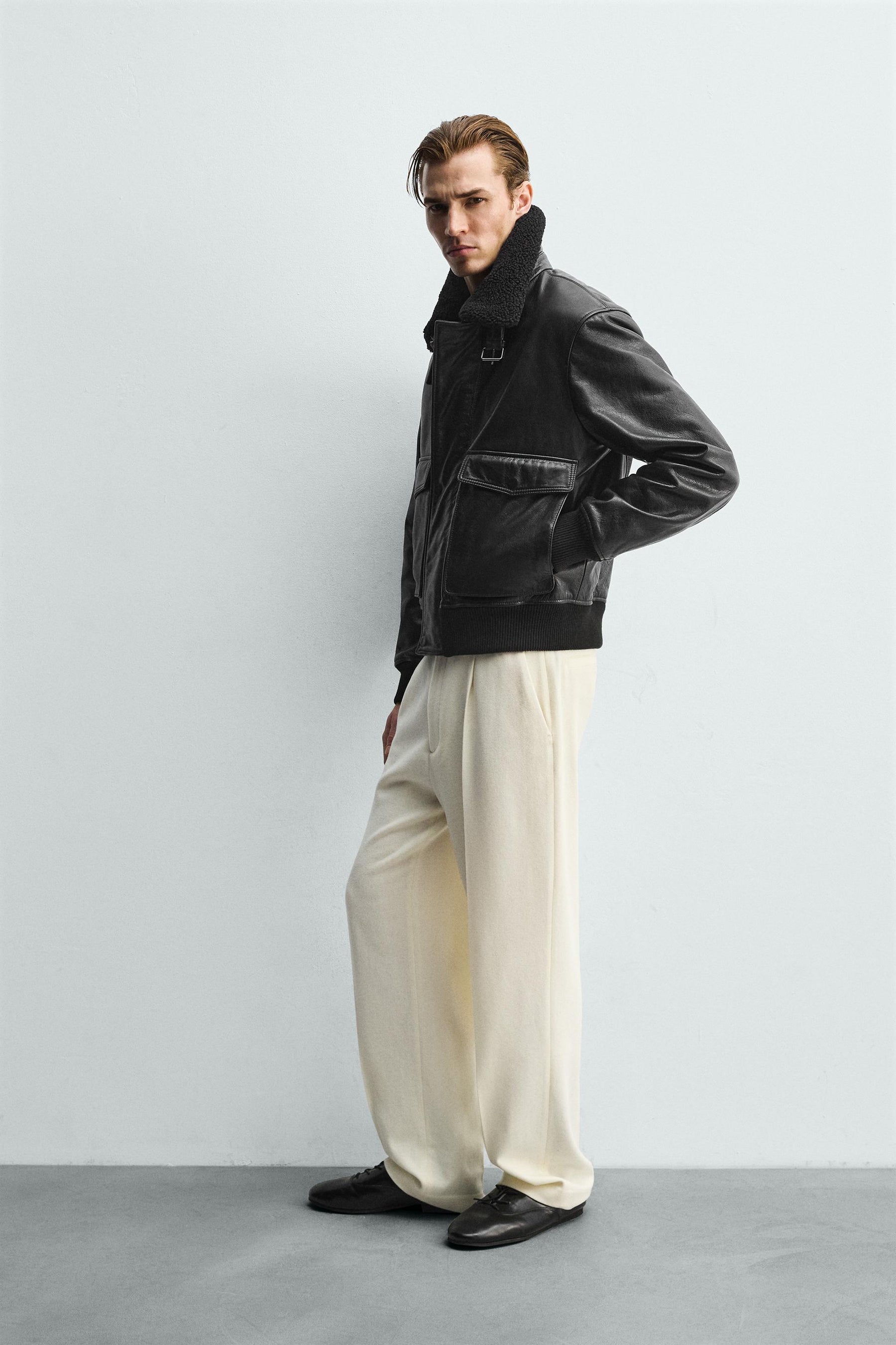 Convertible Collar Leather Jacket