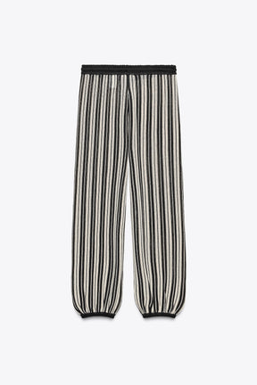 STRIPED CUFFED HEM LINEN BLEND TROUSERS - Image 6