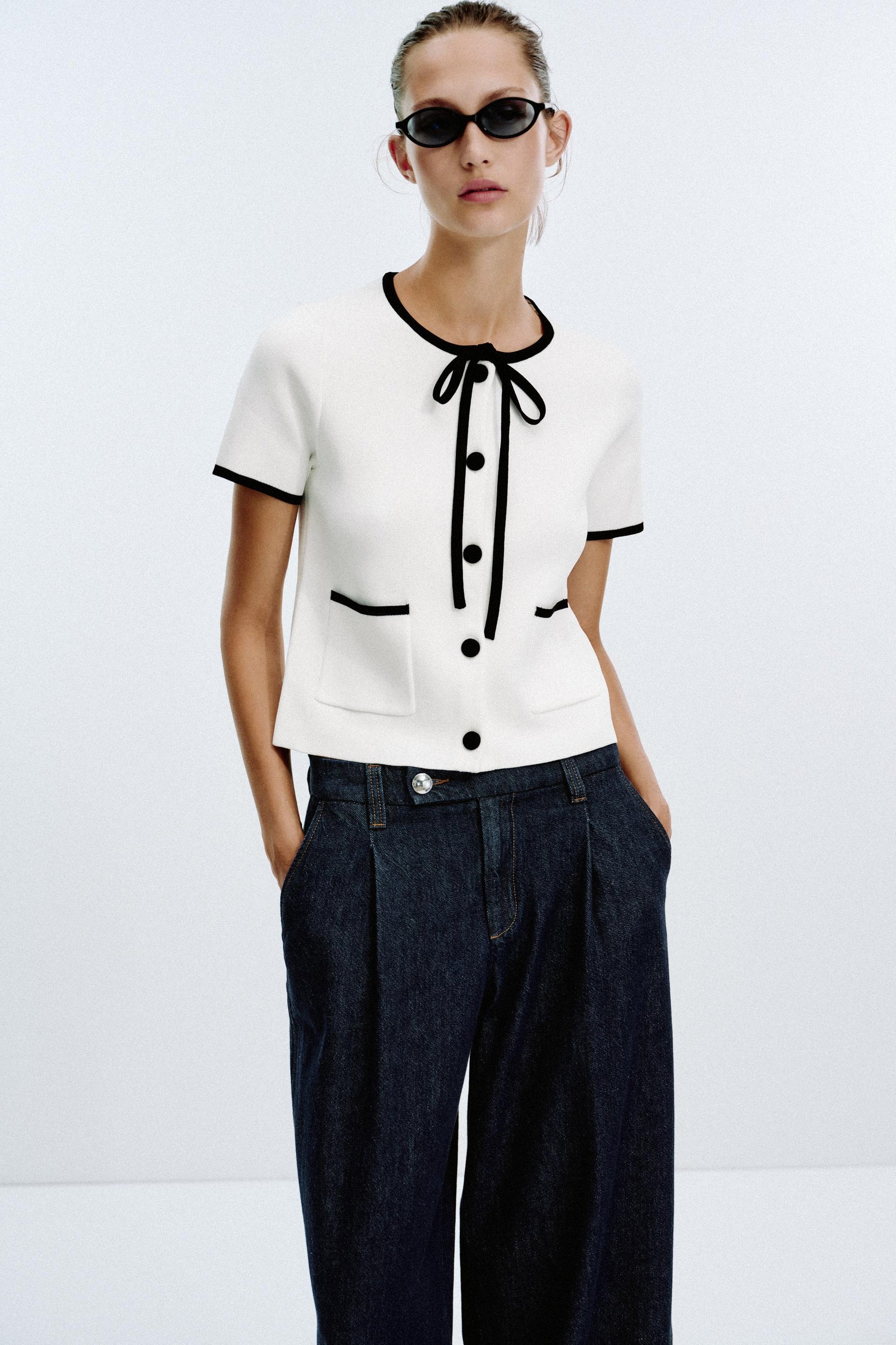 Contrast-Trim Cardigan