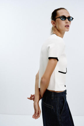 Contrast-Trim Cardigan