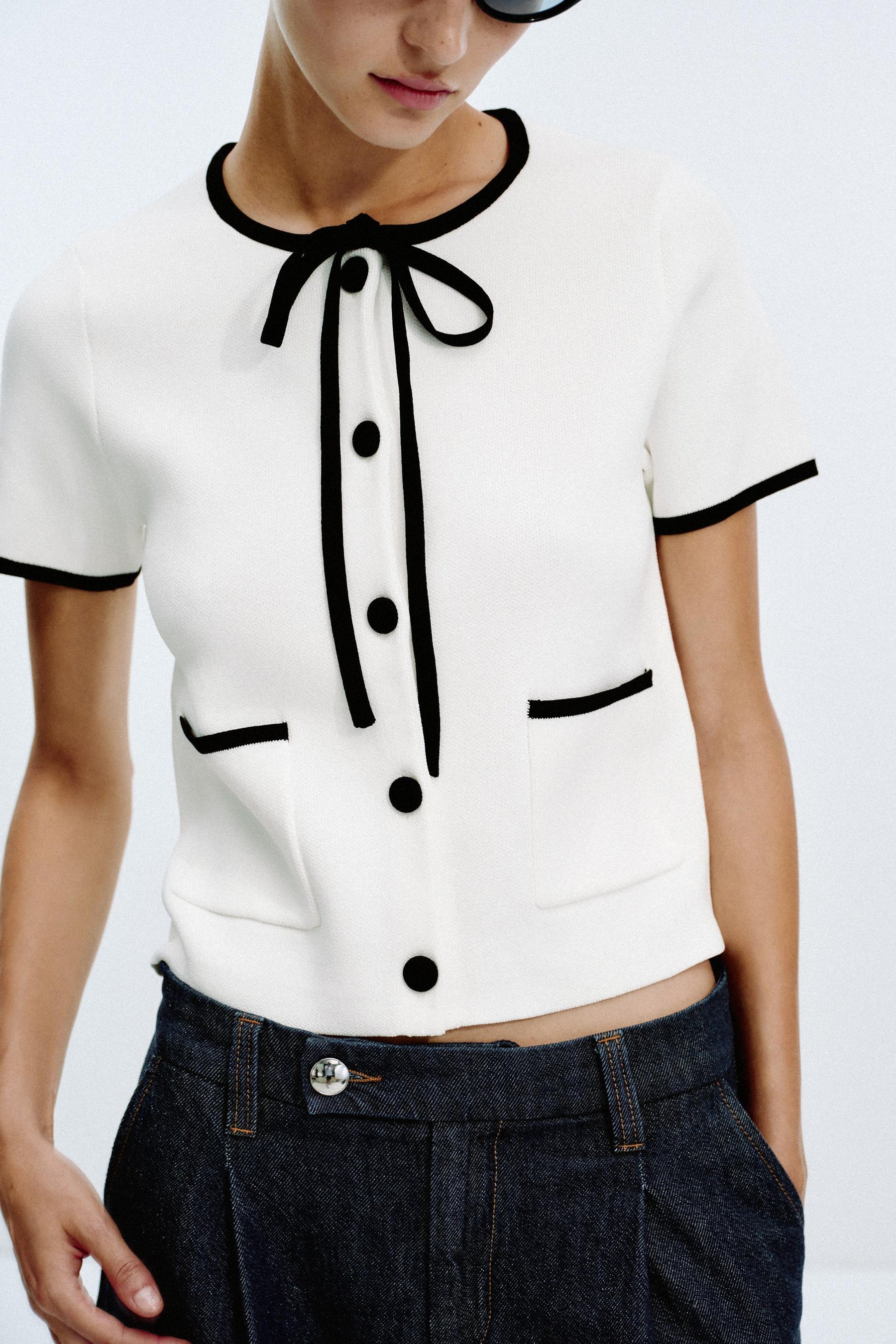 Contrast-Trim Cardigan