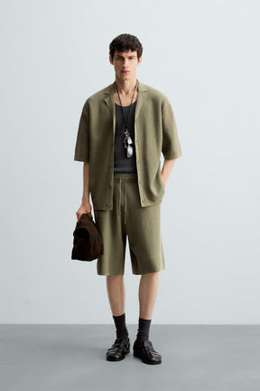 TEXTURED KNITTED BERMUDA SHORTS - Image 1