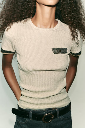 METALLIC KNIT T-SHIRT