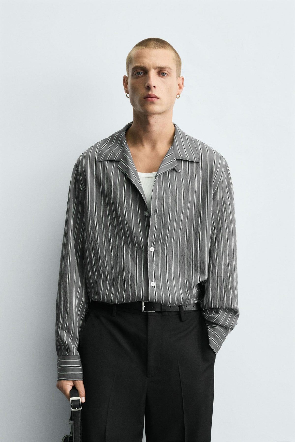CREASED-EFFECT STRIPED FLOWING SHIRT - Image 2