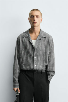 CREASED-EFFECT STRIPED FLOWING SHIRT - Image 2