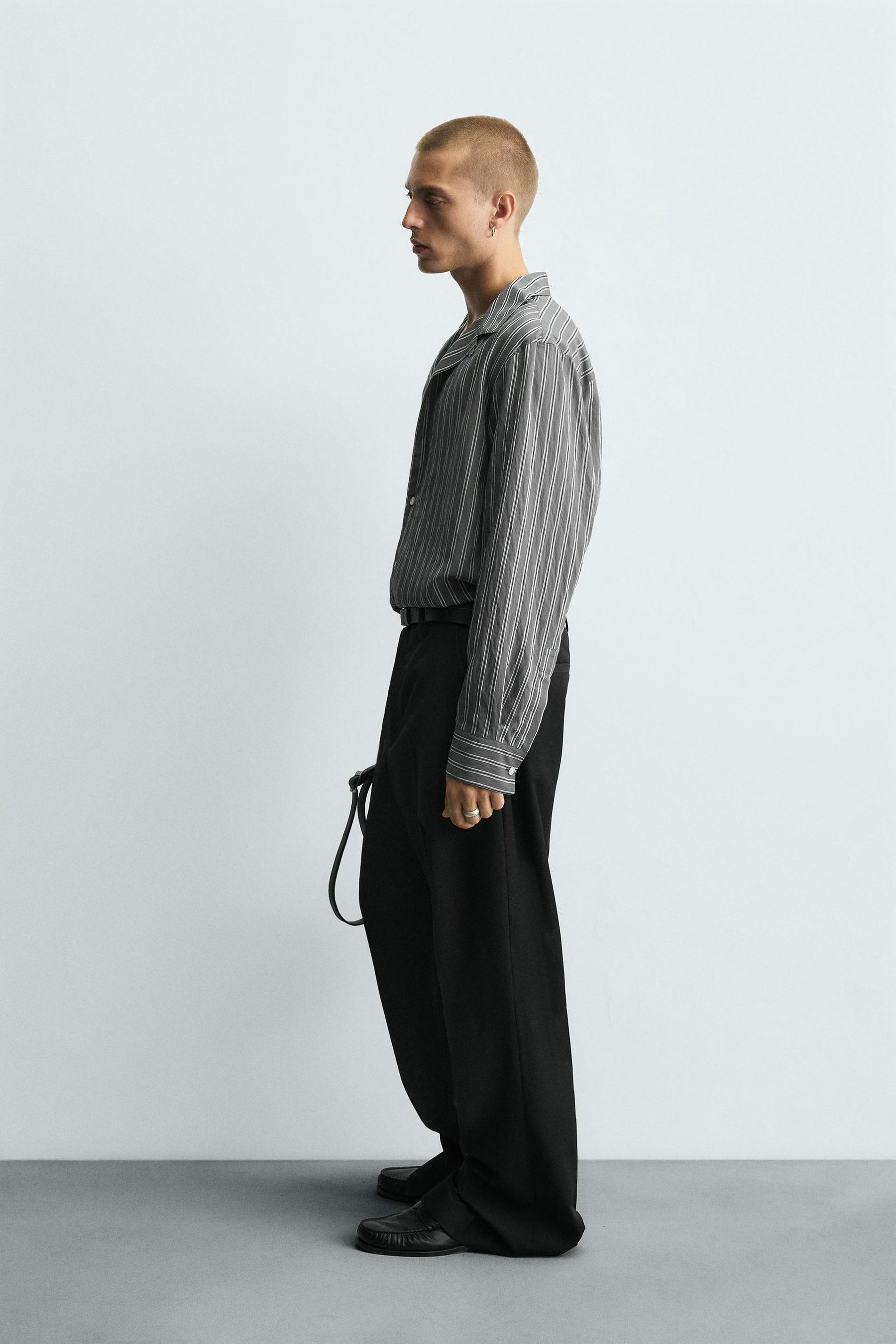 CREASED-EFFECT STRIPED FLOWING SHIRT - Image 4