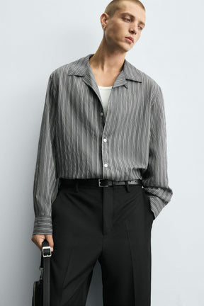 CREASED-EFFECT STRIPED FLOWING SHIRT - Image 5