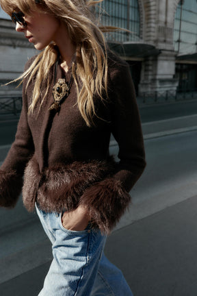 FAUX FUR KNIT CARDIGAN