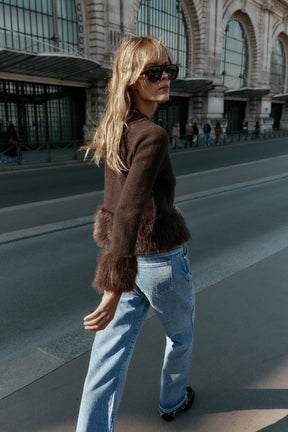 FAUX FUR KNIT CARDIGAN