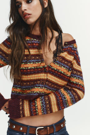 CROPPED JACQUARD KNIT CARDIGAN - Image 4