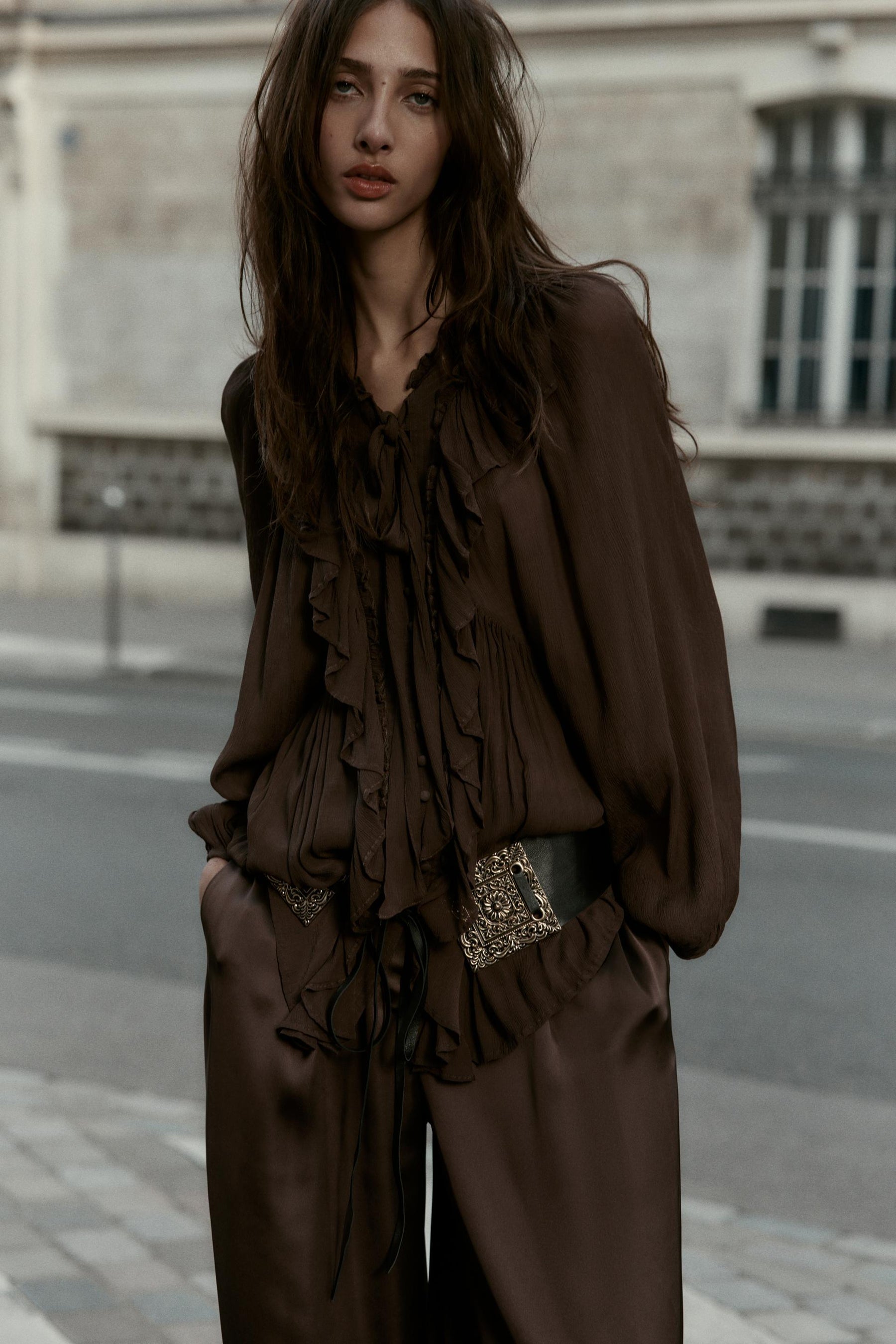 Ruffle-Trimmed Flowing Shirt