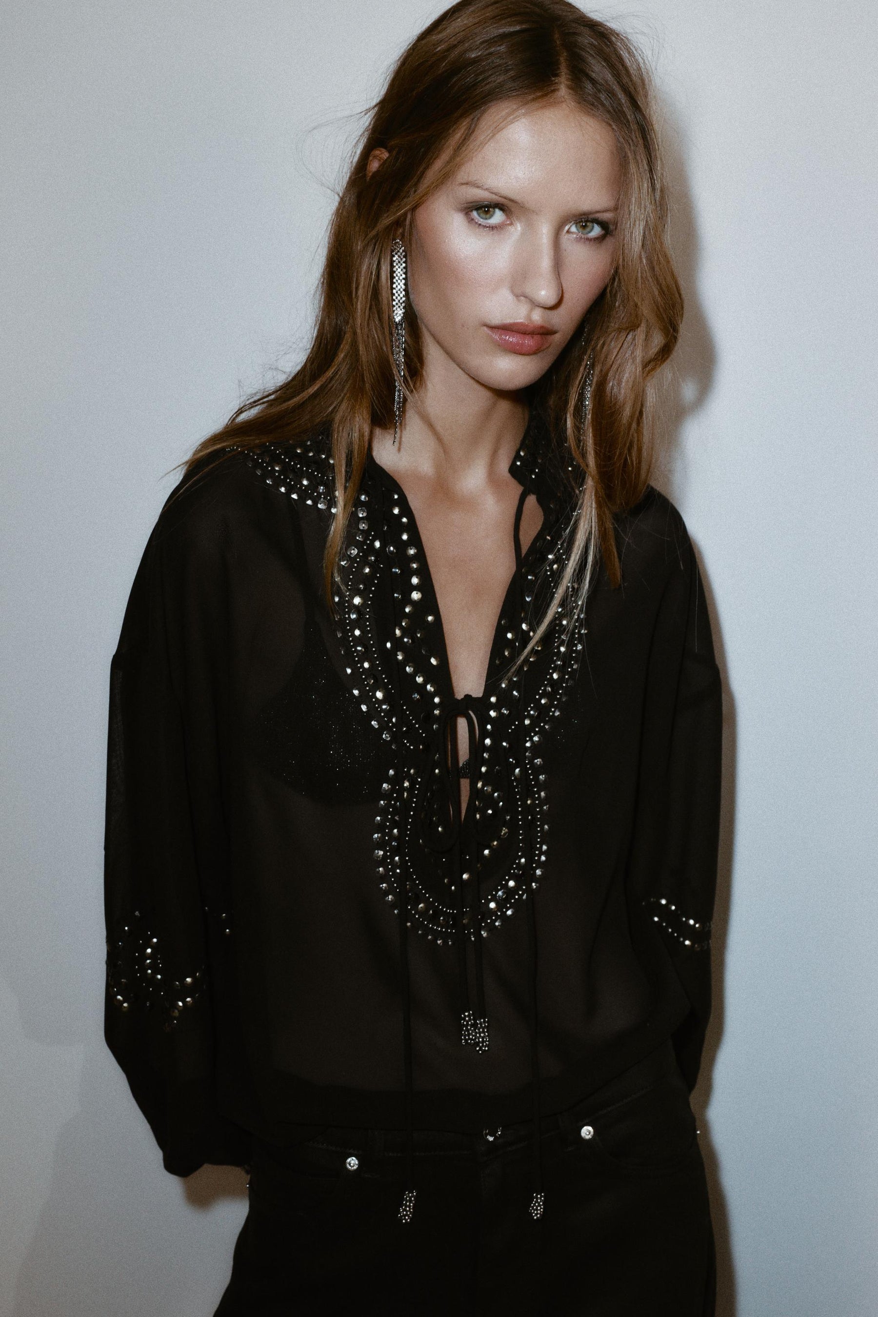 Beaded Semi-Sheer Blouse