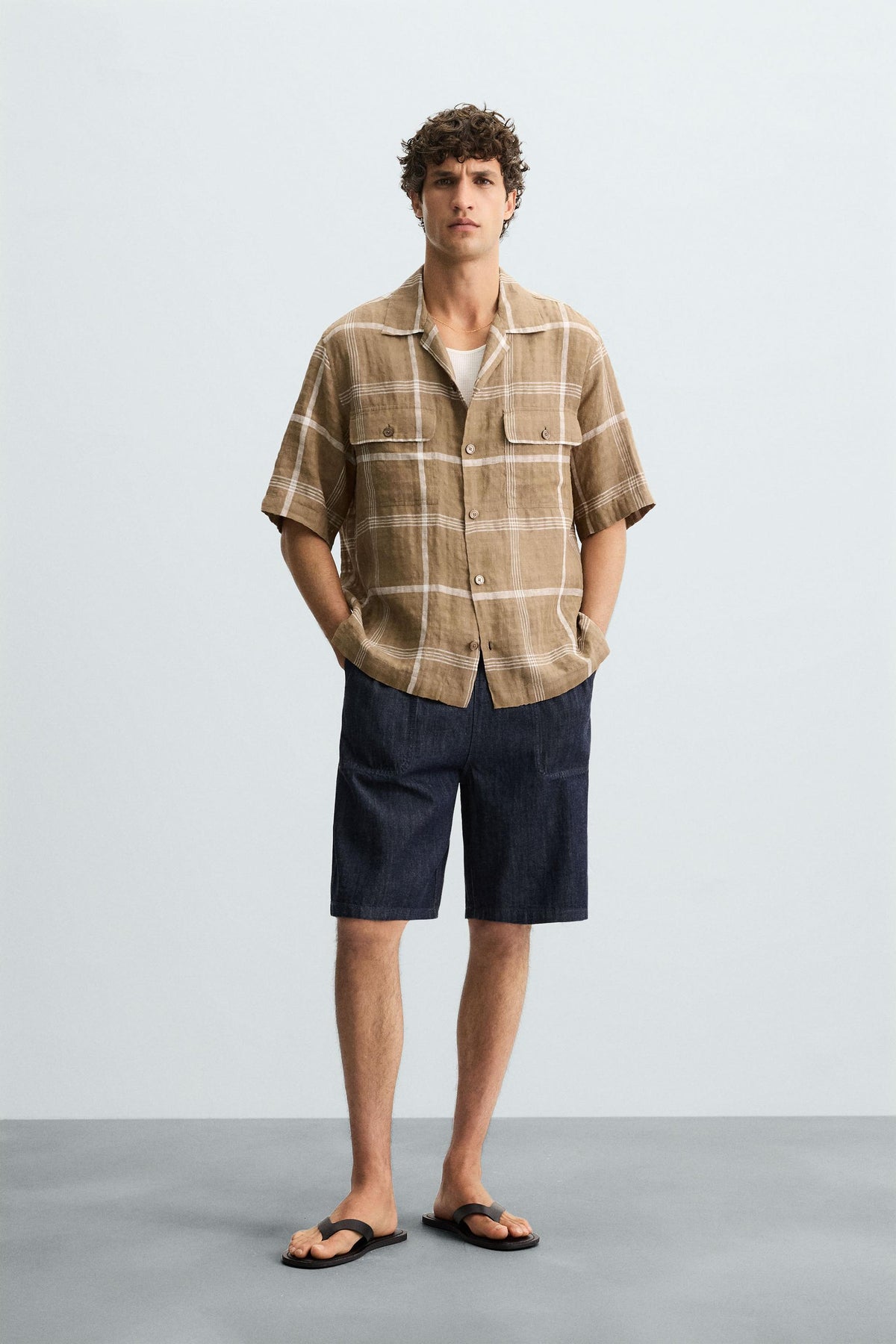 CHECKED LINEN/COTTON SHIRT - Image 1