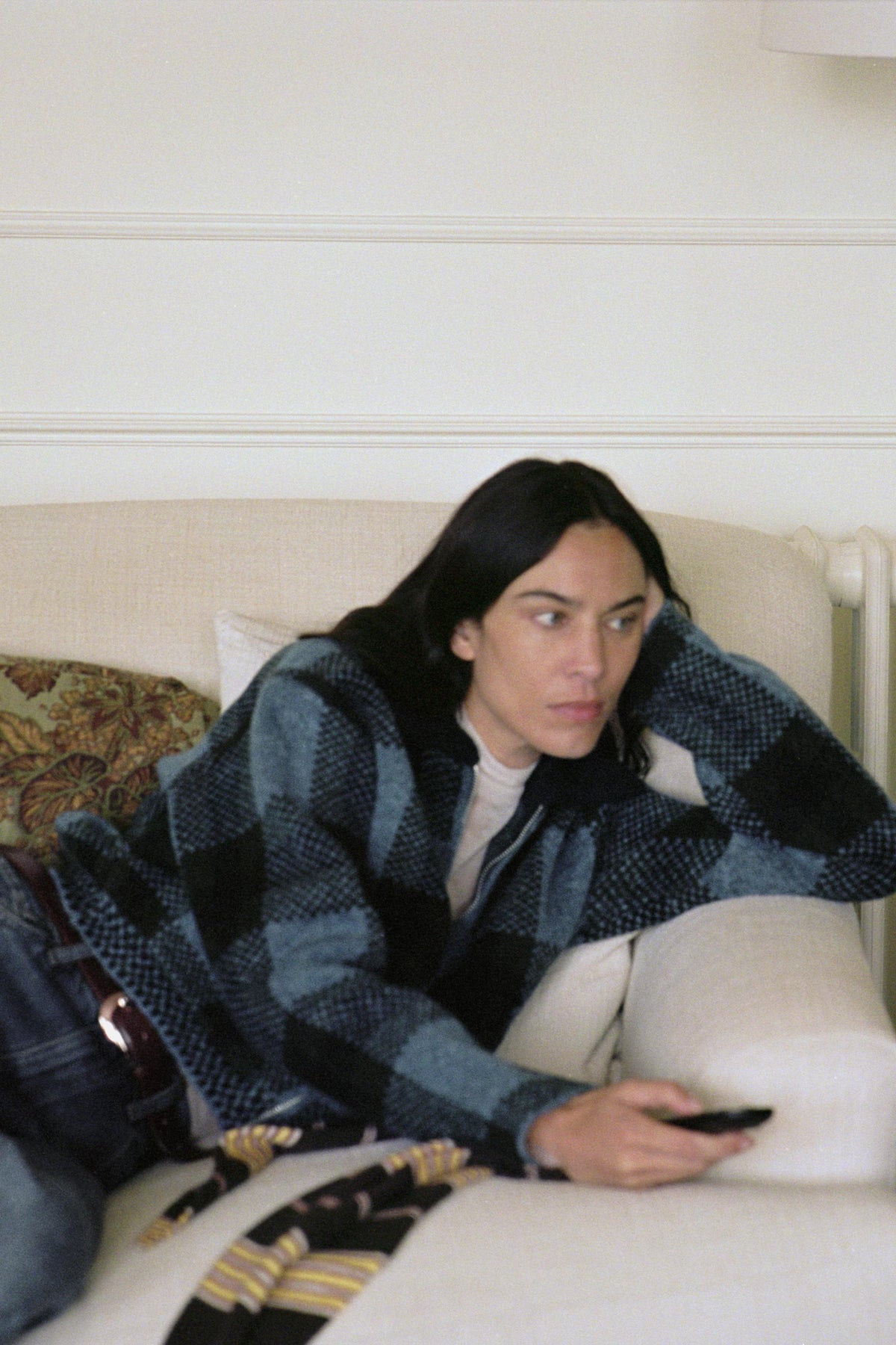 Checked Knit Bomber Jacket