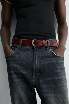 VINTAGE-EFFECT LEATHER BELT - Image 1