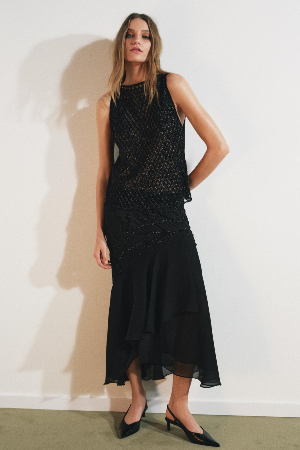 BEADED TEXTURED KNIT TOP