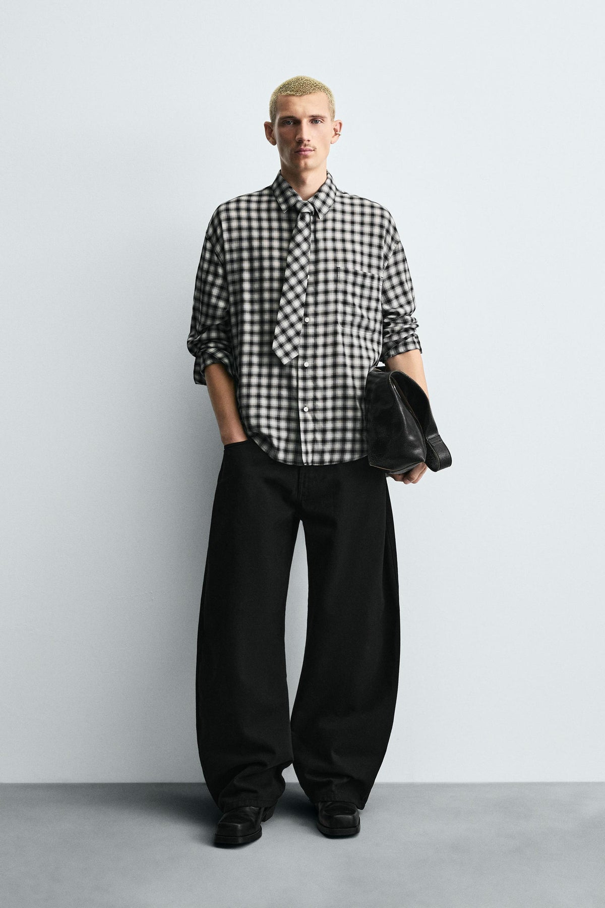 CHECK SHIRT WITH CONTRAST TIE - Image 1