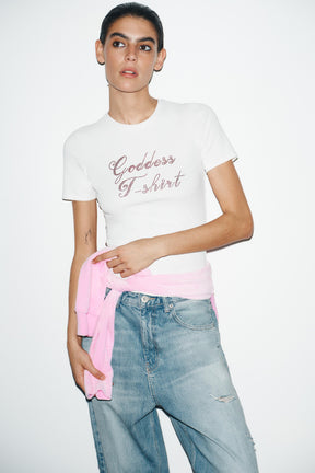 Rhinestone Slogan T-Shirt