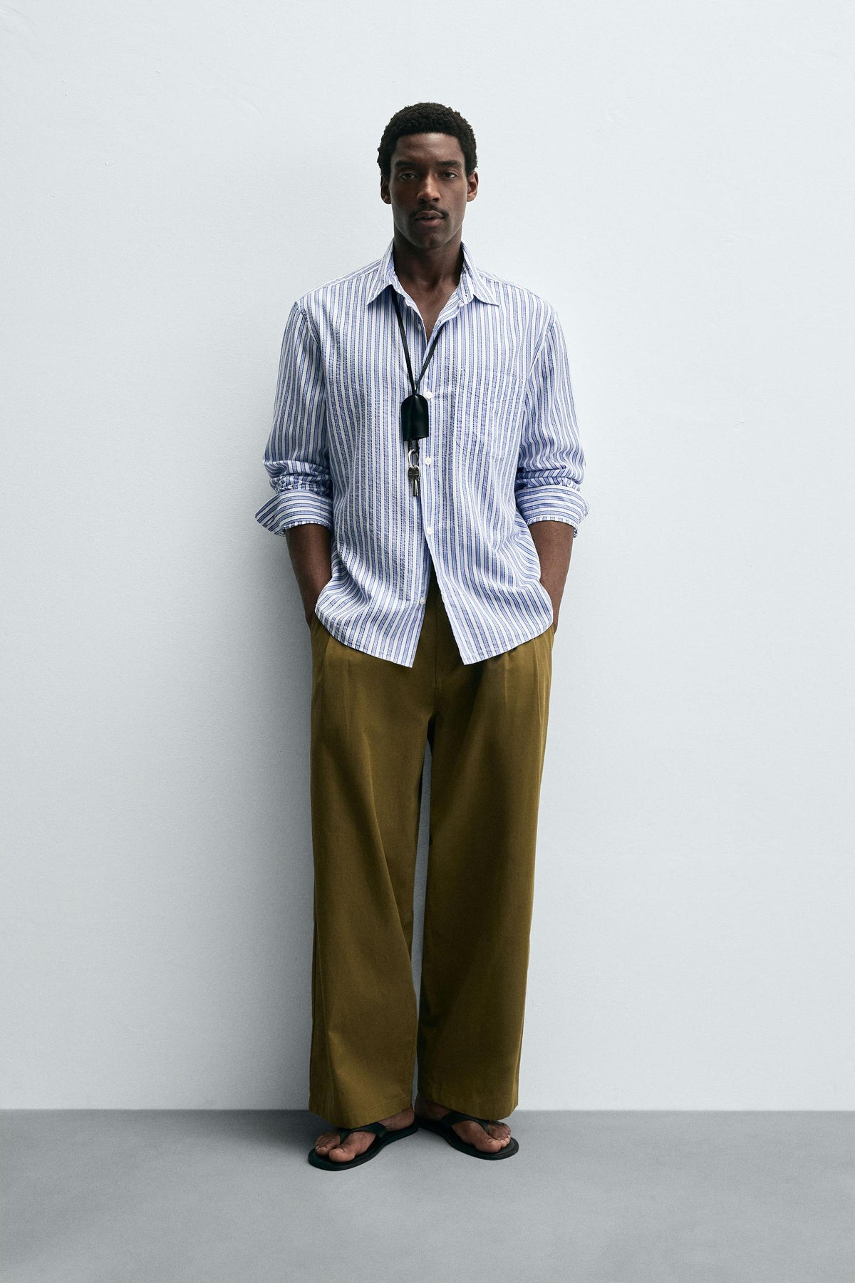 CREASED-EFFECT STRIPED SHIRT - Image 1