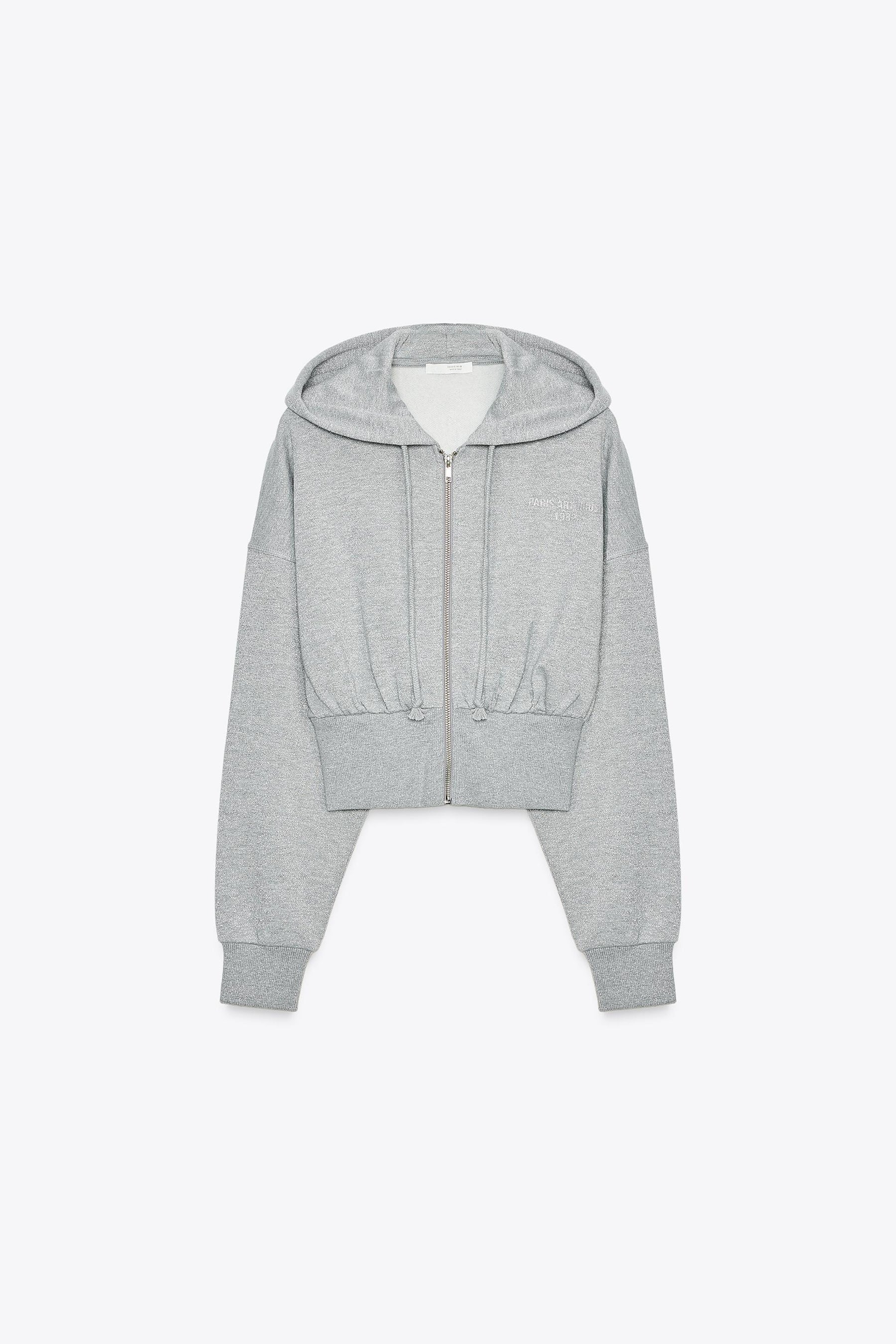 METALLIC THREAD CROP HOODIE