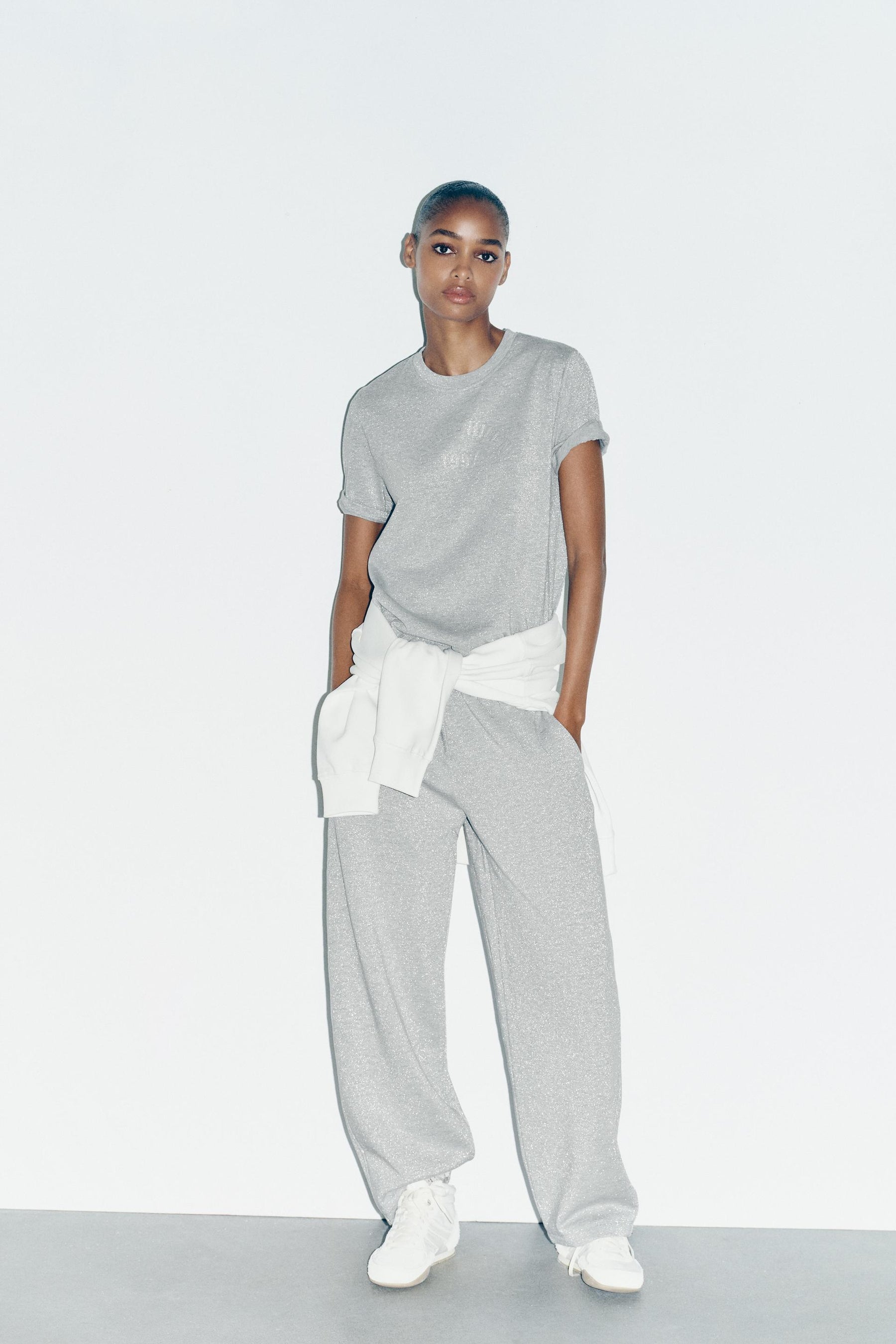 Metallic Thread Slogan T-Shirt