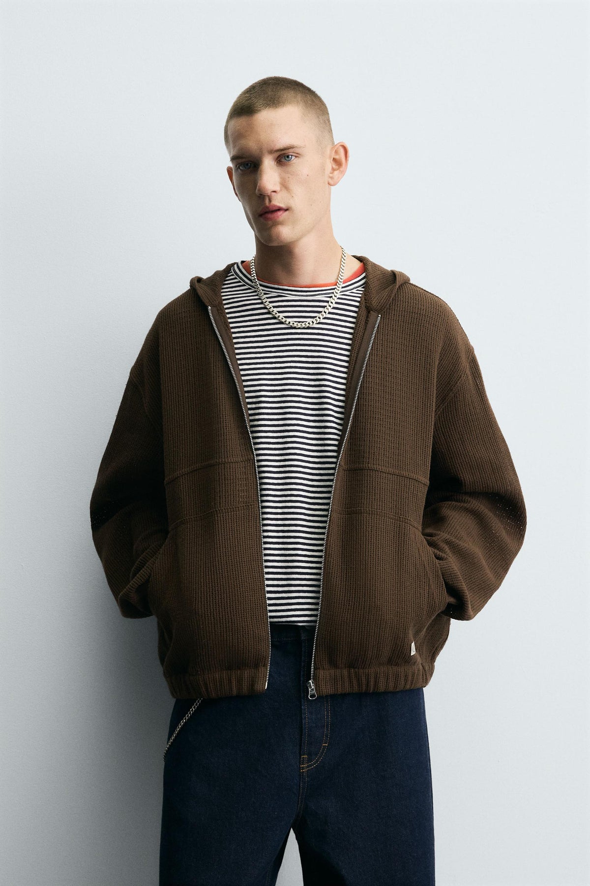HOODED KNIT TEXTURED OVERSHIRT - Image 2
