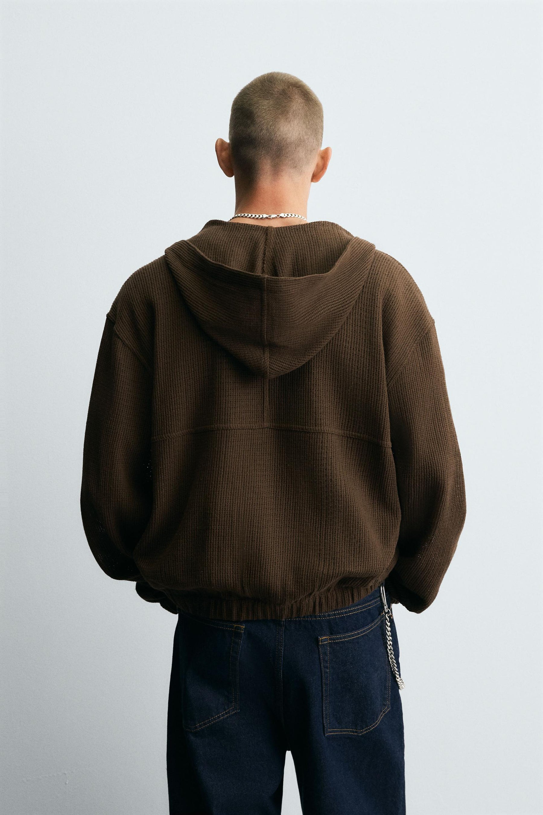 HOODED KNIT TEXTURED OVERSHIRT - Image 3