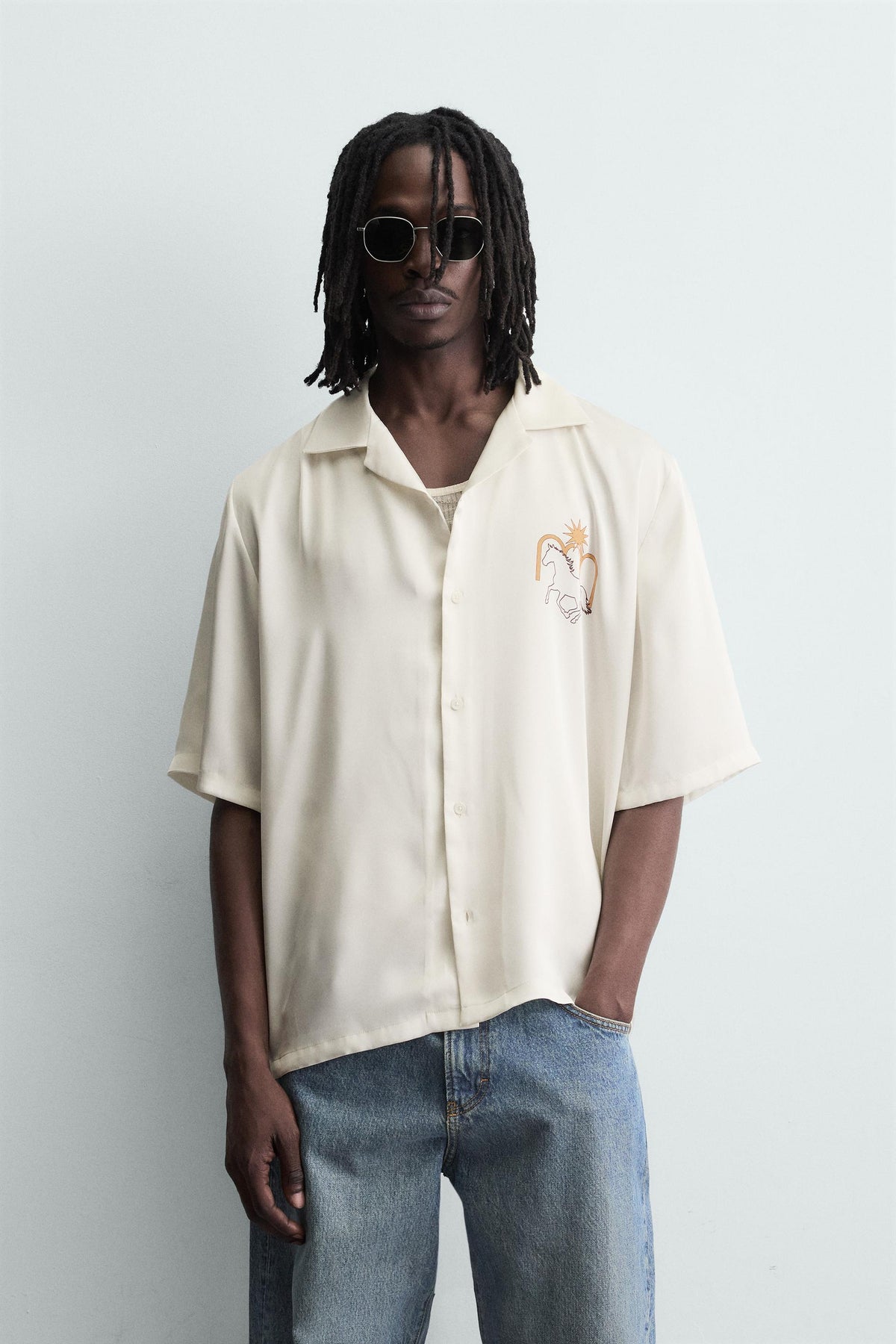 CONTRAST PRINT FLOWING SHIRT - Image 2