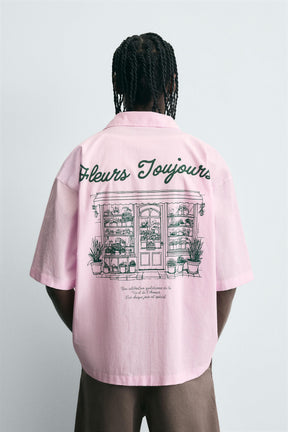 STRIPED SHIRT WITH CONTRAST SLOGAN - Image 3