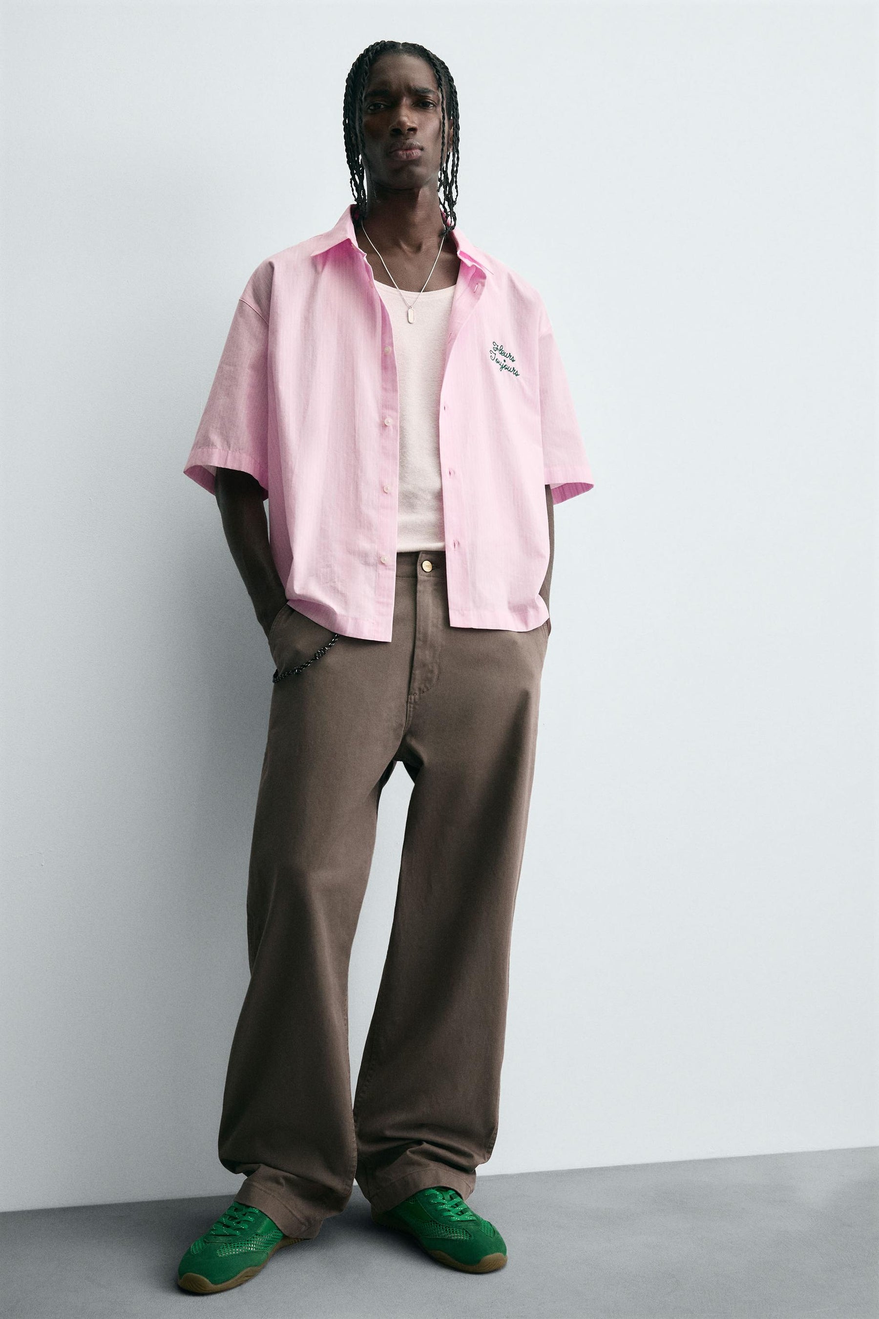 STRIPED SHIRT WITH CONTRAST SLOGAN - Image 7