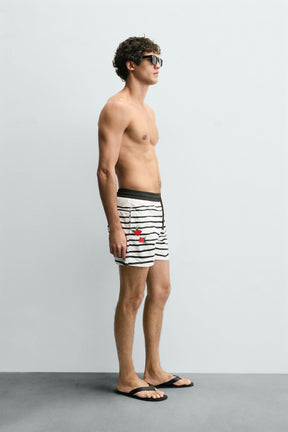 Printed Mid-Length Swimming Trunks - Image 4