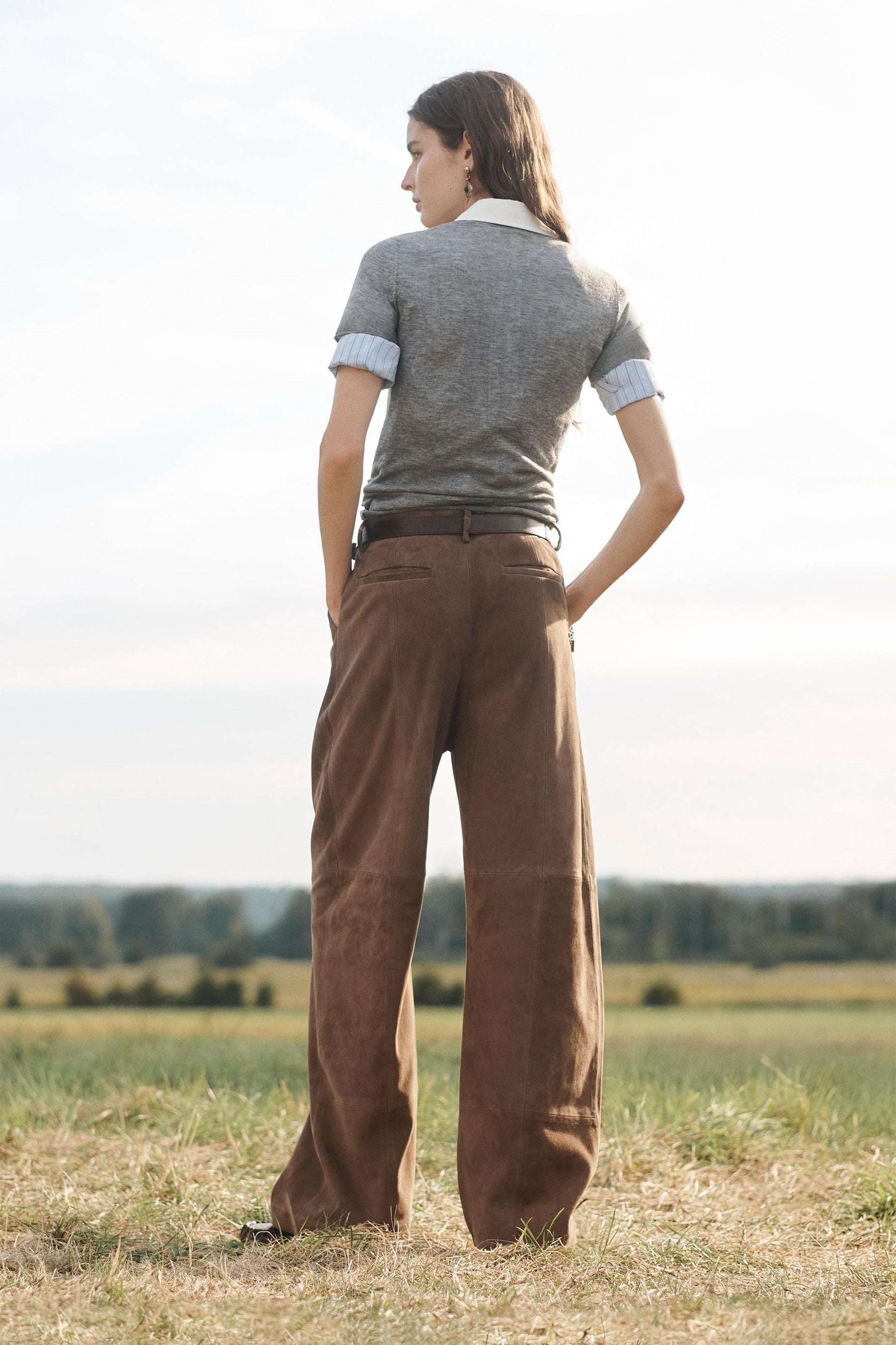 SUEDE LEATHER PLEATED TROUSERS