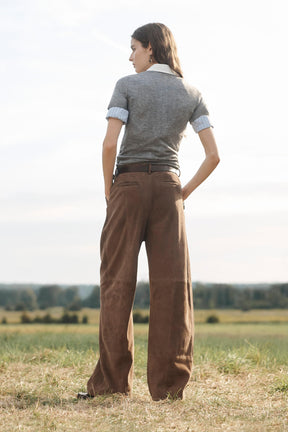 SUEDE LEATHER PLEATED TROUSERS