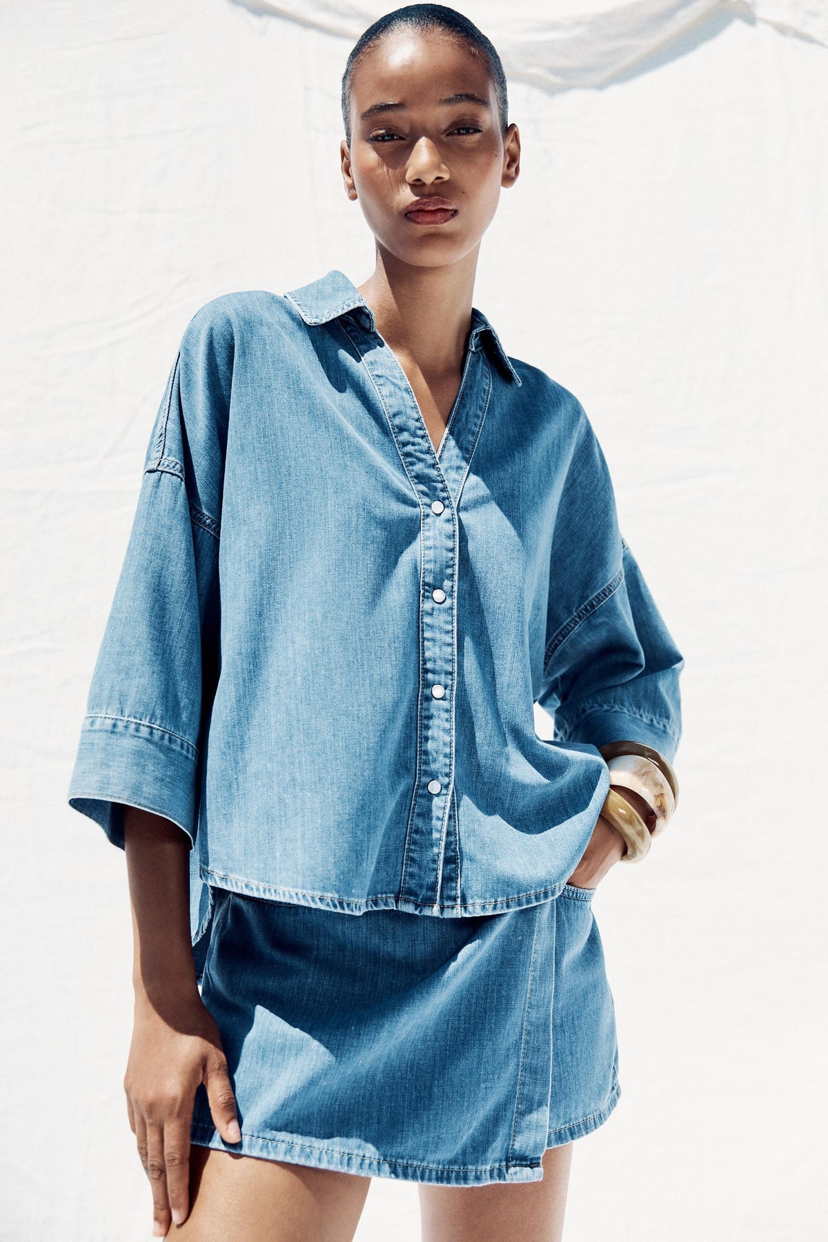Wide Sleeve Denim Shirt