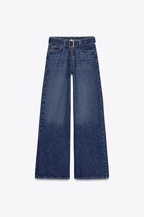 WIDE-LEG BELTED JEANS