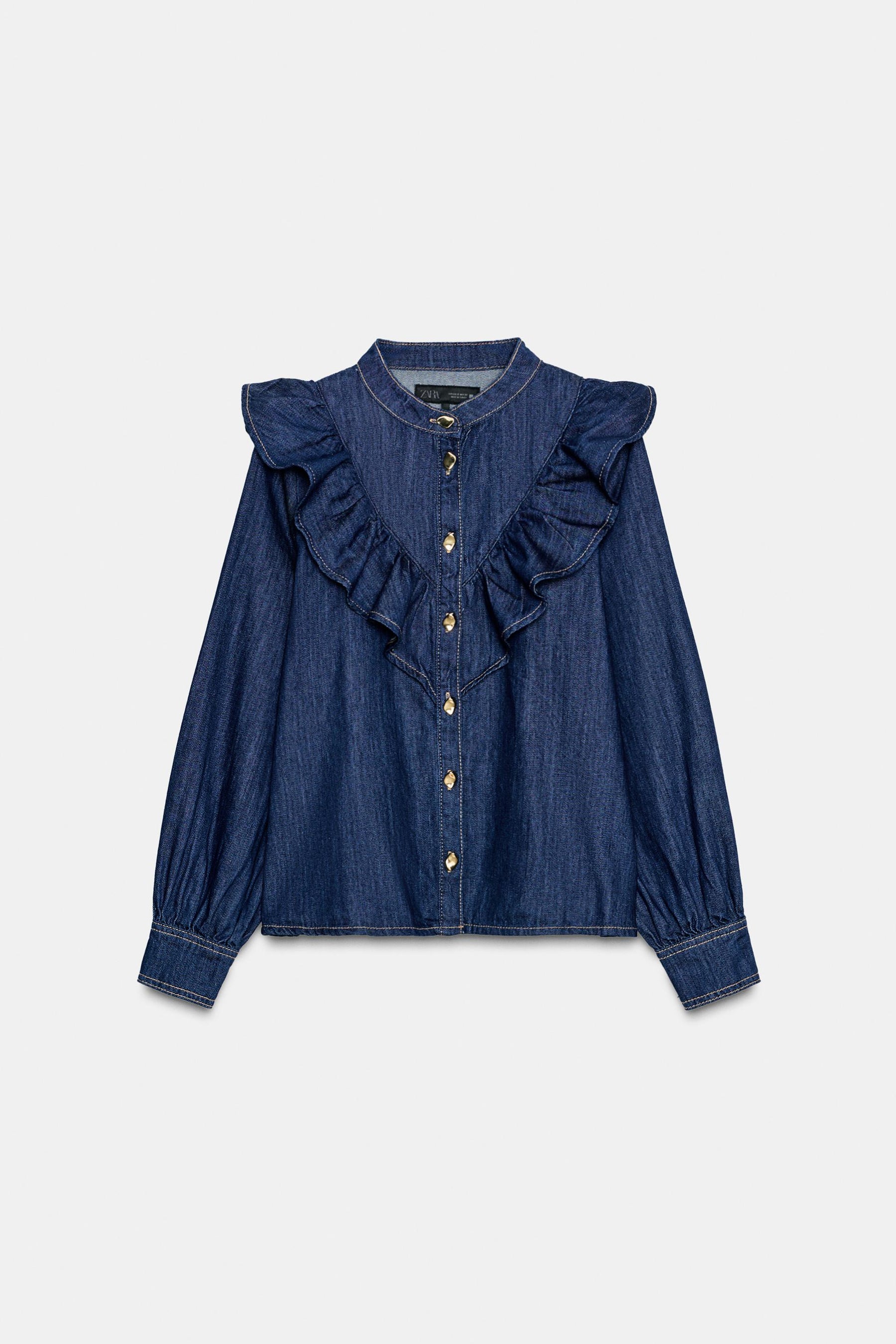 Denim Shirt with Ruffles