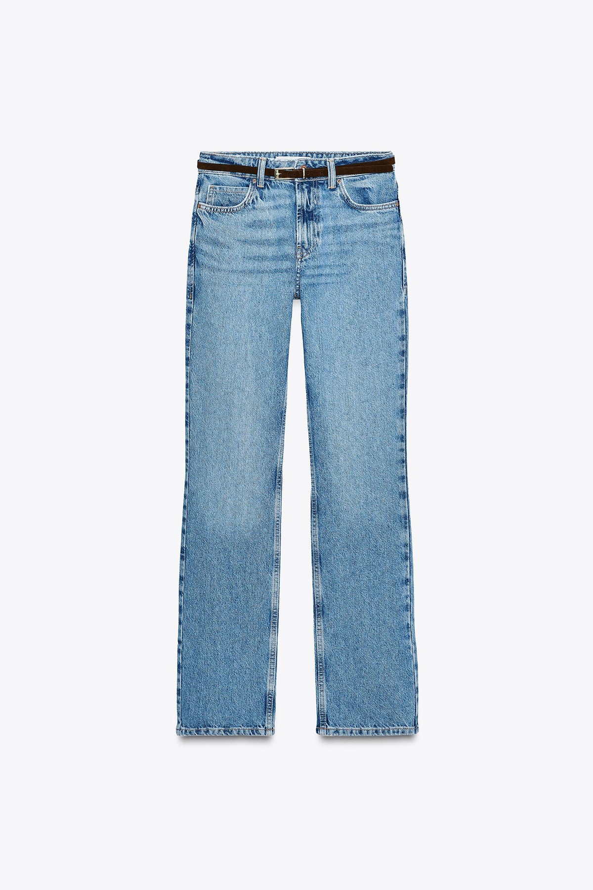 Straight high-waist belted jeans
