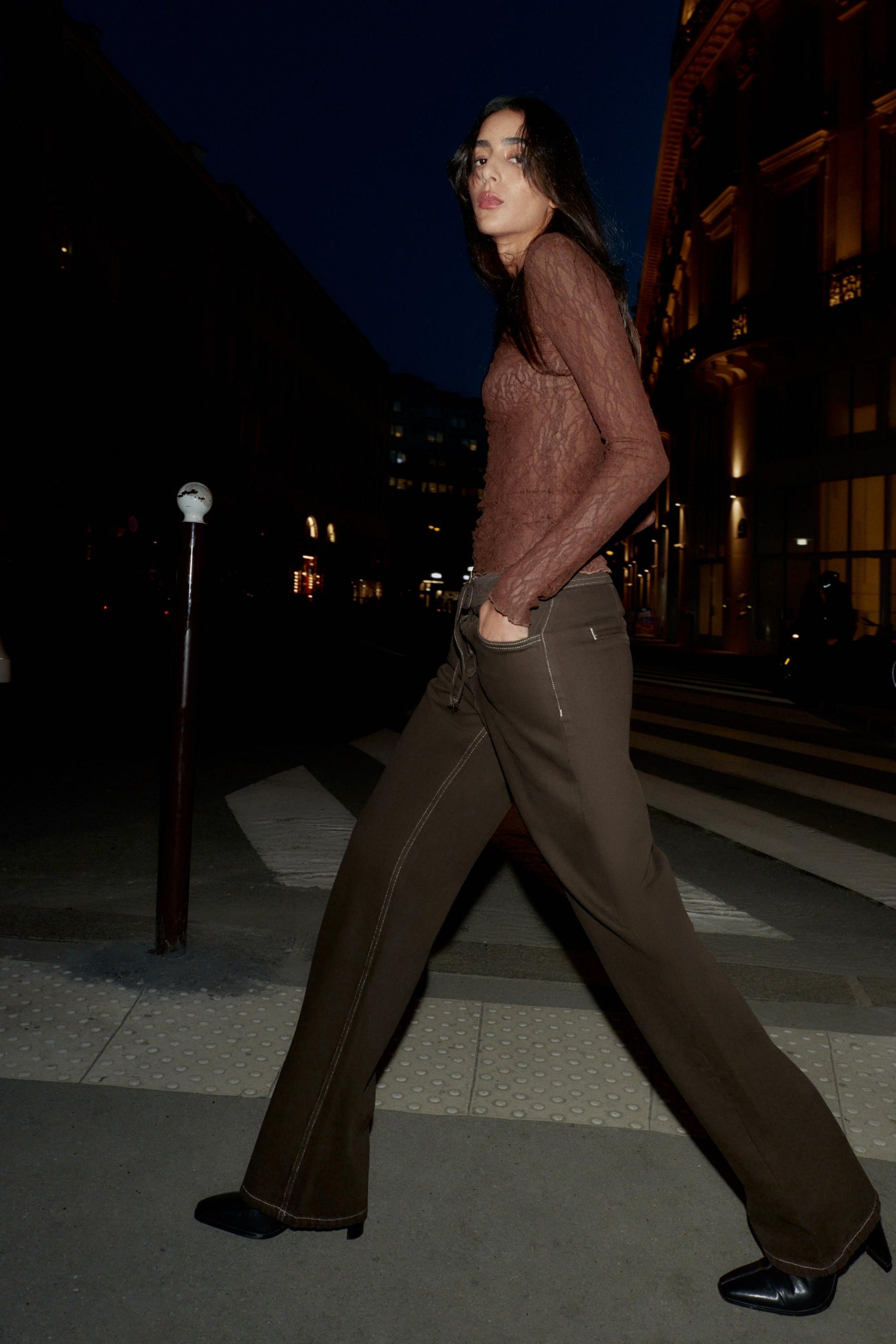 High-waist laced jeans