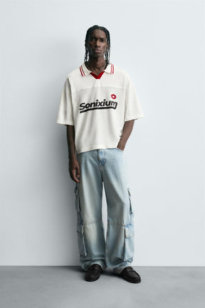 RETRO FOOTBALL PRINT POLO SHIRT - Image 1