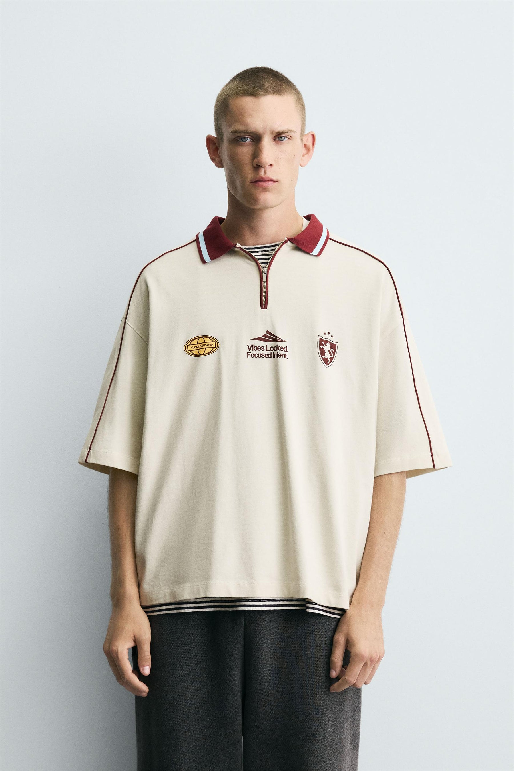 RETRO FOOTBALL PRINT POLO SHIRT - Image 2