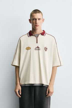 RETRO FOOTBALL PRINT POLO SHIRT - Image 2