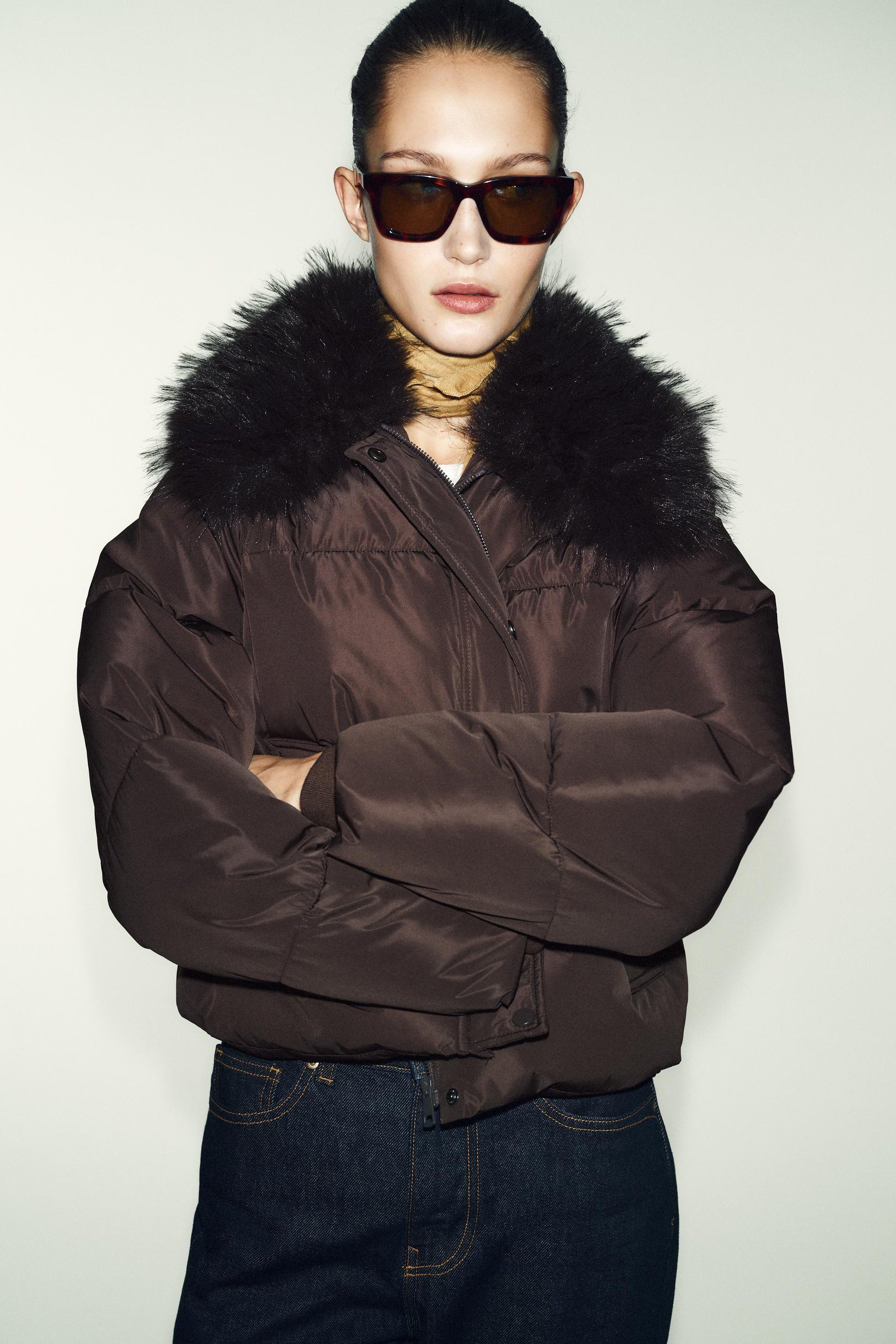 QUILTED BOMBER WITH FUR