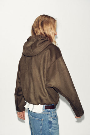 Faux suede bomber jacket